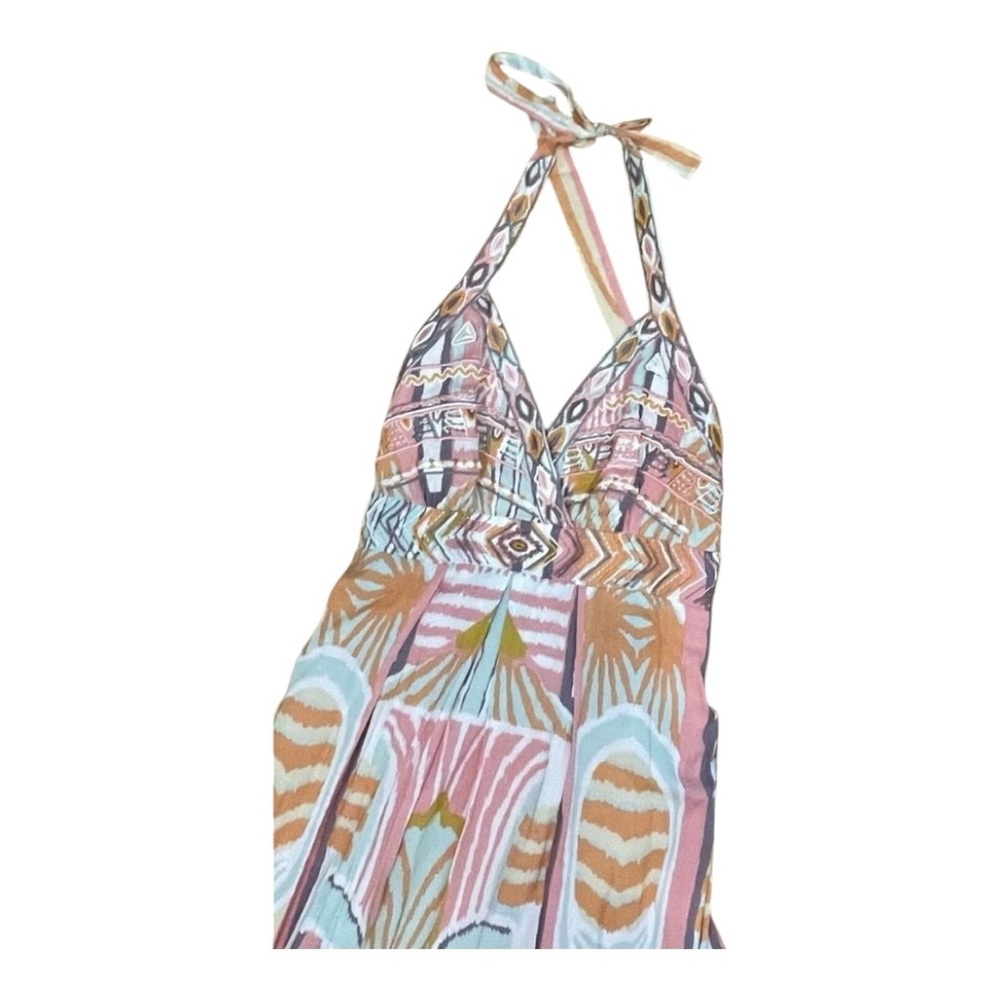 Multicolor Patterned Women's Lined Halter Maxi Dr… - image 4